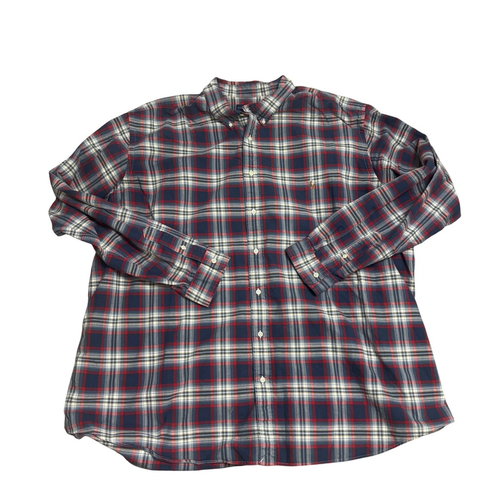 Ralph Lauren Mens 4XLT Red Blue Plaid Long Sleeve Button Down Shirt